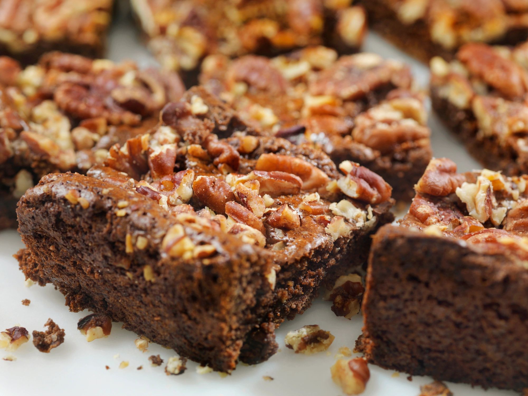 Fudgy brownies topped with sea salt and pecans