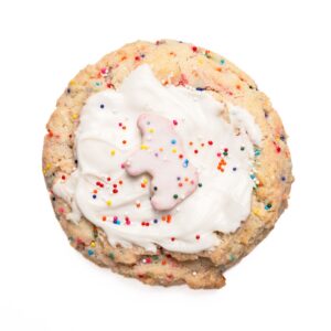 Sassy Sugar Cookies: frosted sugar cookie with colorful sprinkles in a bright, playful product shot.